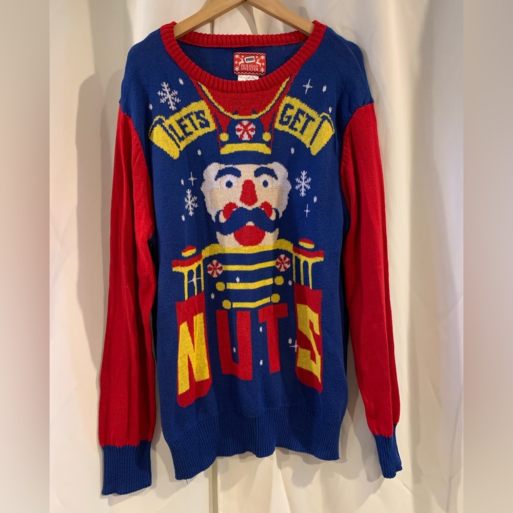 Lets Get Nuts‎ Men's Nutcracker Long Sleeve Ugly Christmas Sweater Size XL